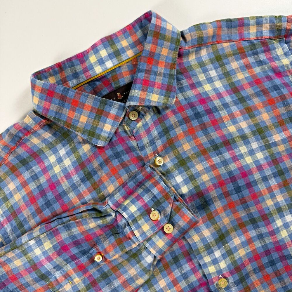 Robert Talbott Shirt Men’s XL Tailored Fit Cotton Woven Plaid Button-Up Long